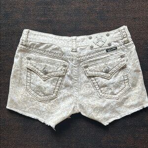 Miss Me Cream Jean Shorts with Frayed Hem
